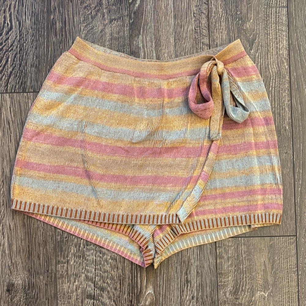 Free People Pastel Stripe Knit Skort - Pink, Yellow, Blue